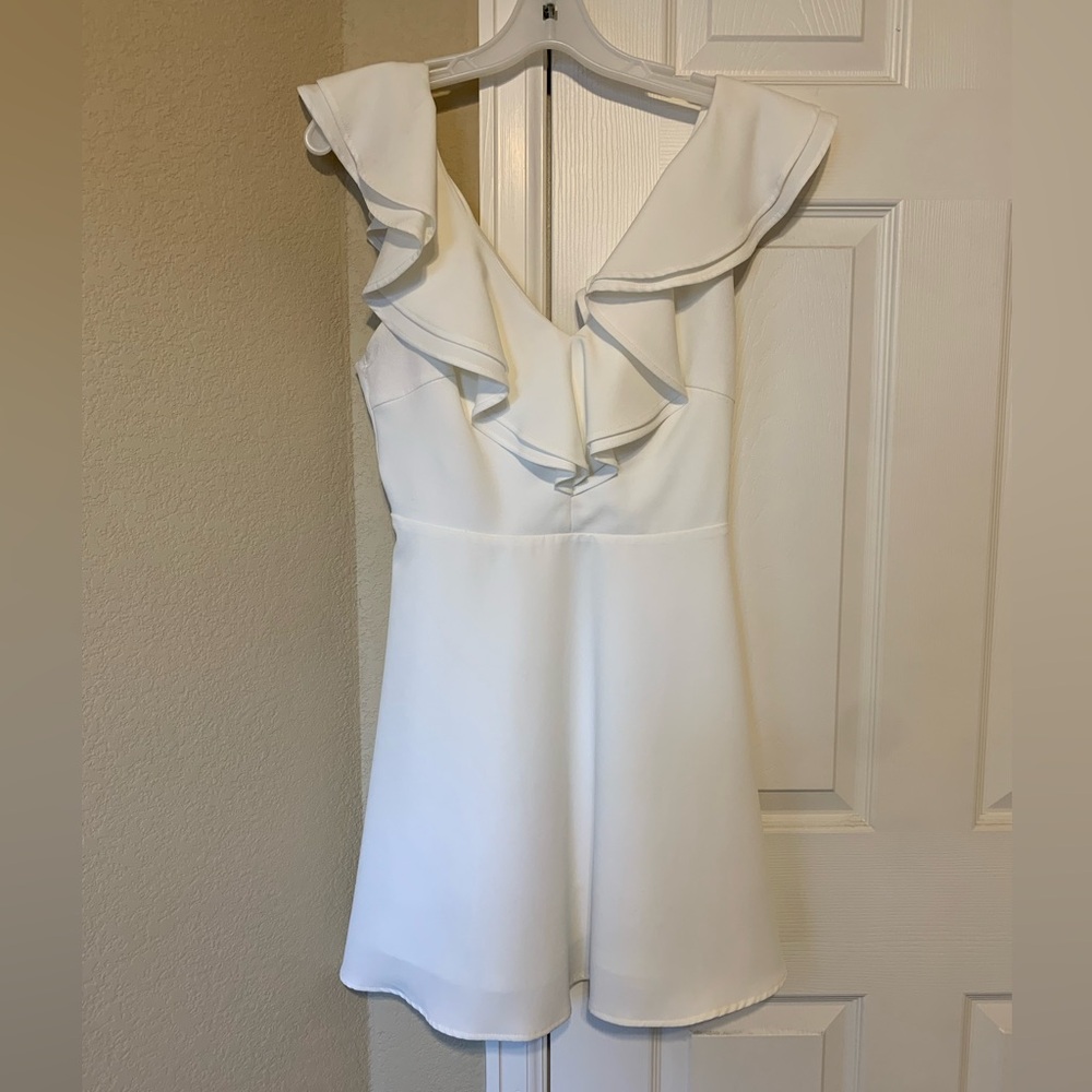 Lulu's White Sheath Mini Dress with V-Neck
